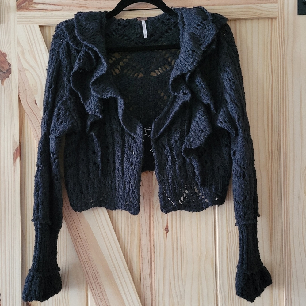 Free People Black Knit Cropped Cardigan
